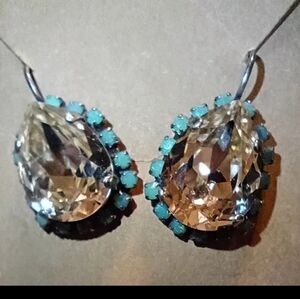 Mariana "Italian Ice" pear-shaped crystal earrings w turquoise accents